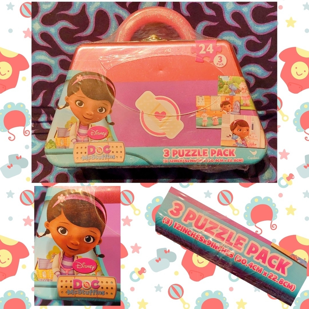 Disney Junior brand Doc Mcstuffins 3 Puzzle Pack in a Metal Tin